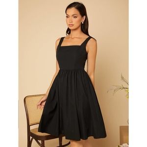 Flared Hem Cami Dress square neckline black